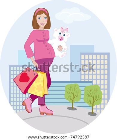 The pregnant goes out from child's shop
