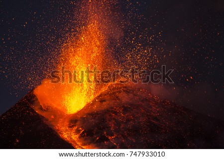 Eruption Of Etna Volcano February 2017 In Sicily  Royalty-Free Stock Photo #747933010