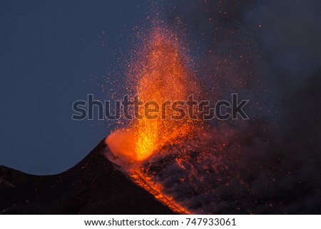 Eruption Of Etna Volcano February 2017 In Sicily  Royalty-Free Stock Photo #747933061
