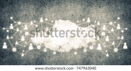 Background image with cloud computing connection concept on concrete wall