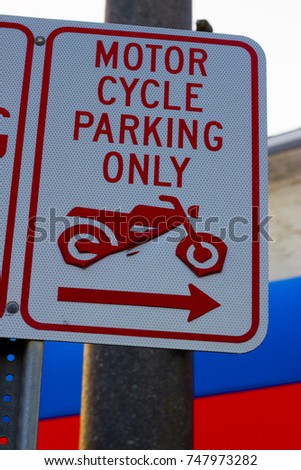 Motorcycle parking street sign