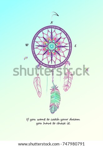 Dream catcher and compass. Tribal ornament.