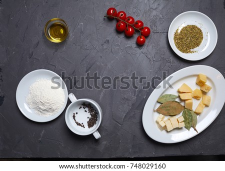 food ingredients on the black background