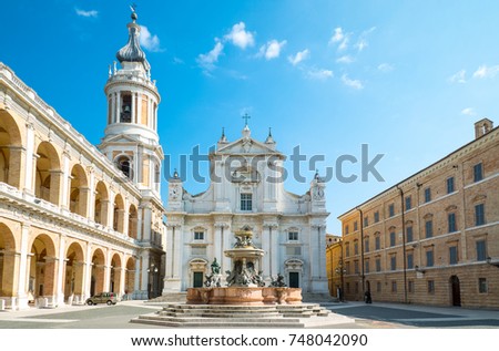 Italy, Loreto,  Sanctuary of the Santa Casa, view of the Basilica and the Apostolic Palace Royalty-Free Stock Photo #748042090