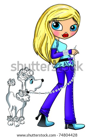  fashion cartoon girl  and dog
