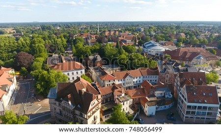 Aerial view of Celle at sunset, Germany.