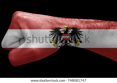 Fist painted in colors of Austria flag, fist flag, country of Austria