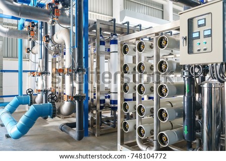 Reverse osmosis system for water drinking plant. Royalty-Free Stock Photo #748104772
