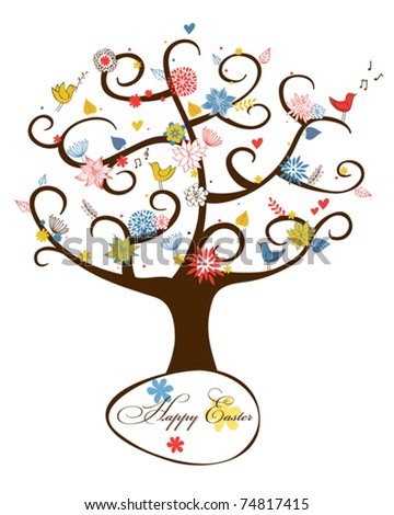 cute easter card with floral tree
