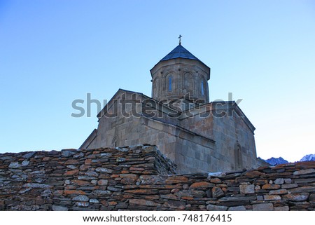 Gergets Church (Tsminda Sameba) near the village Kazbegi, Georgia