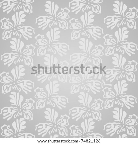 Gray seamless background with vegetative drawing the stylized flowers