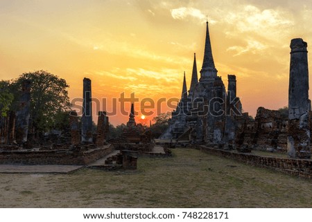 picture of pagoda in a temple at sunset