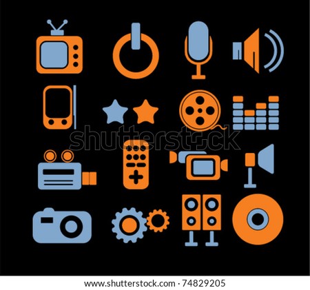 media & music icons, signs, vector