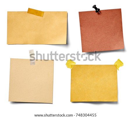 collection of various vintage note paper on white background. each one is shot separately