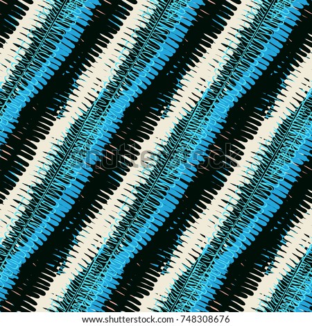 Striped pattern with brushed diagonal lines and stripes in nautical colors. Vector grunge doodle texture with paint splatter and splash. Hand drawn bold bohemian background with ethnic, tribal motif