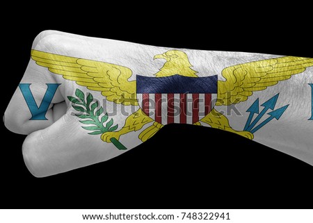 Fist painted in colors of Virgin islands us flag, fist flag, country of Virgin islands us