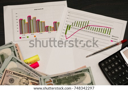 Bright profit chart, with dollars in accounting.