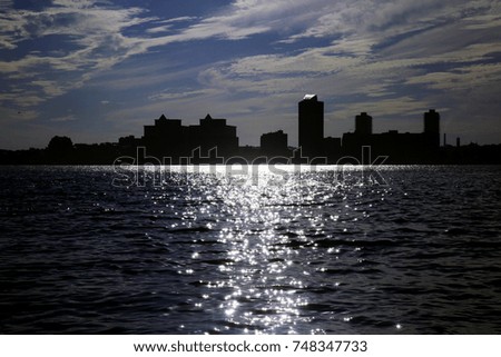 A city skyline silhouette in New York