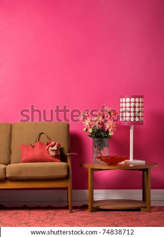 1960's style living room interior Royalty-Free Stock Photo #74838712