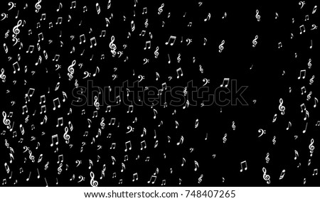 Dark Musical Background. White Music Symbols on Black Background. Notes, Treble and Bass Clefs. Vector