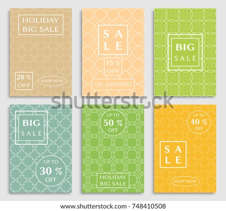 Collection of sale banners, flyers. Modern and vintage social media placard set for mobile website, posters, email and newsletter designs, ads, online shopping, promotional material. Line patterns set