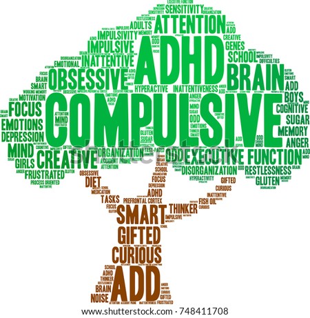 Compulsive ADHD word cloud on a white background. 