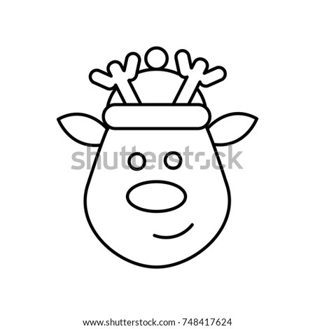 Linear illustration of a deer of Santa Claus, New Year and Christmas, New Year's deer, Santa Claus helper on a white background.