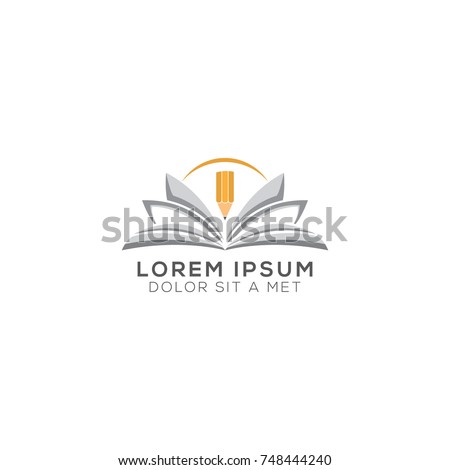 Abstract Book and Pencil Logo Design Vector Royalty-Free Stock Photo #748444240