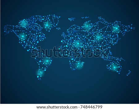 Map world polygon. Icon symbol isolated on blue blue. Vector illustration. Royalty-Free Stock Photo #748446799