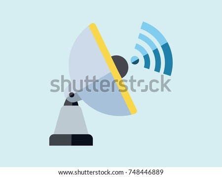 Icon dish satellite. Icon symbol isolated on blue background. Vector illustration. Royalty-Free Stock Photo #748446889