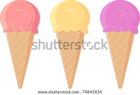 set of three ice cream isolated on white background in vector format very easy to edit, individual objects