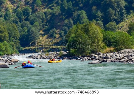 River rafting in Beas river at Kullu, Himachal Pradesh, India. Royalty-Free Stock Photo #748466893