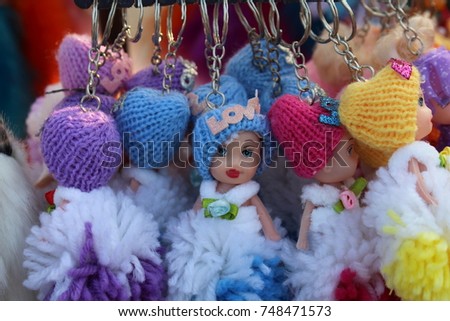Beautiful female doll key chains with small kitten key chains in the market