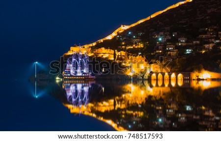 Landscape of ancient shipyard and near priate ship - Alanya Antalya