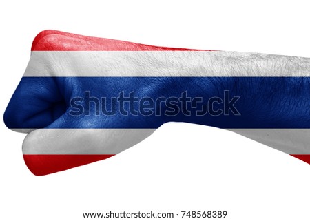 Fist painted in colors of Thailand  flag, fist flag, country of Thailand 