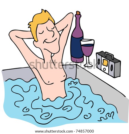 An image of a man drinking wine and listening to music in a spa.