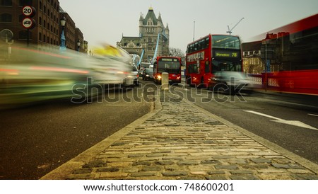 LONDON -UK: Rush hour in London, view to the Tower Bridge, long exposure