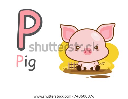 English alphabet p with picture of pig
