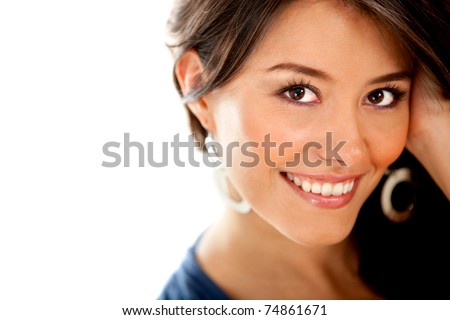 Beautiful girl smiling - isolated over a white background