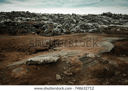 Stony rocky desert landscape of Iceland. Toned.