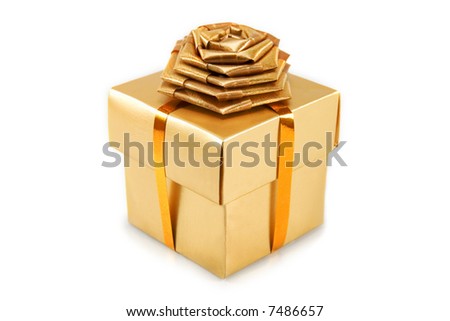 gold box for gift with bow
