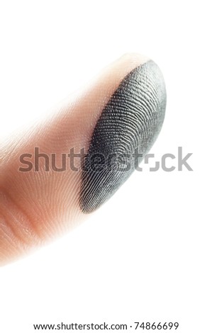 a finger with ink on it ready to give a print on a white background