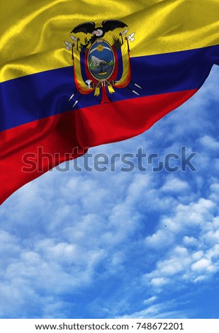 Grunge colorful flag Ecuador, with copyspace for your text or images against a blue sky with clouds