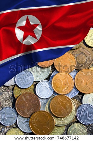 Grunge colorful flag North Korea, with copyspace for your text or images.