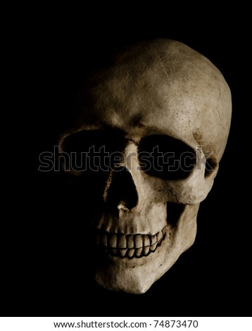 Human skull with dramatic lightning is isolated on a black background