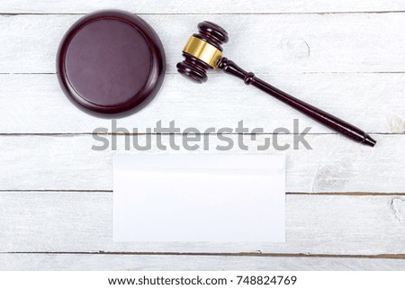 Law concept. Corporate stationery set mockup, gavel. Blank white textured brand ID elements