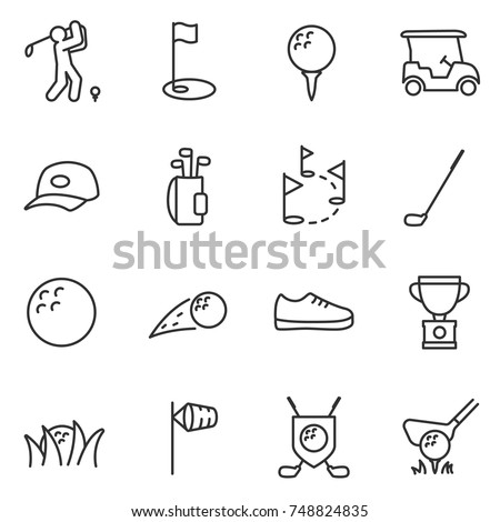 Golf icons set. Linear design. Line with editable stroke Royalty-Free Stock Photo #748824835