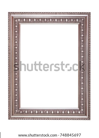 Silver decorative empty picture frame with pattern isolated on white background 