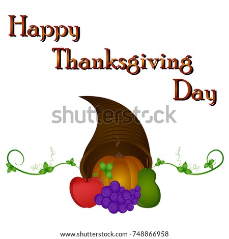 Cornucopia with traditional food, Thanksgiving day, Vector illustration