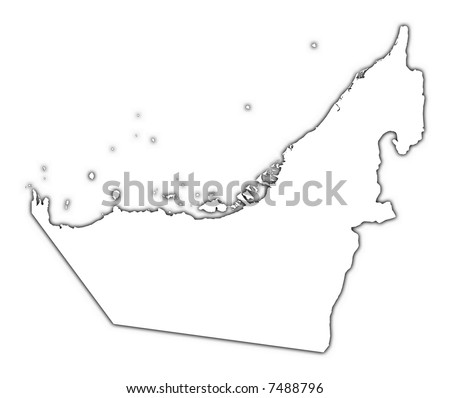 United Arab Emirates outline map with shadow. Detailed, Mercator projection.